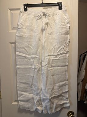 Cynthia Rowley White Linen Drawstring Wide-Leg Swim Cover Up Pants
